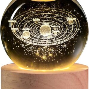RM Toys 3D Crystal Moon Lamp with USB LED Light & Wooden Base – Warm White Crystal Cube Solar System for Bedroom, Home Décor, Office & Gift – Table Lamp for Kids & Adults