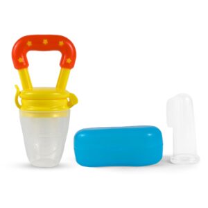 RM Toys Combo of Silicone Food/Fruit Nibbler with Extra Mesh & Baby Finger Manual Toothbrush with Cover | Soft Pacifier/Feeder, Teether for Infant Baby & Great for Massaging & Cleaning Gums