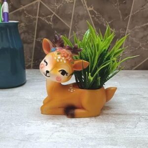 Radha Madhav Resin Cute Succulent Planter Pot with Artificial Succulent Plant(Pot Plant Included) (Brown Deer, Resin)