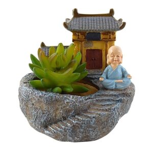 RM Toys Resin Modern Design Small Size Monk Succulent Pot Stone Built House Mini Planter, Unique & Trendy Returns Gift Home and Office Decor,Multicolour