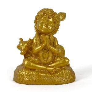 Radha Madhav Toys Handicraft Resin Hindu God Krishna Kanha Ji for Home Office Temple Diwali Decoration Lord Krishna Idol for Car Dashboard Small Laddu Gopal Murti for Janmasthami Gift Items