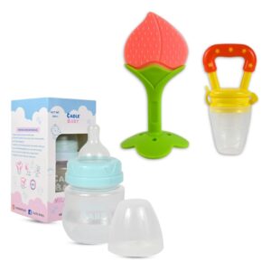 Radha Madhav Toys RM Toys Baby Feeding Bottle, Teether and Nibbler Combo