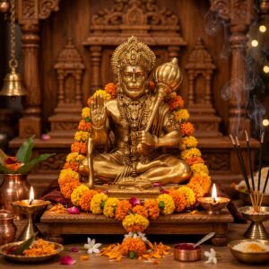 R M TOYS Golden Resin Hanuman Idol – Blessing Pose with Gada | Decorative & Puja Murti for Home Temple
