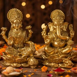 Golden Lakshmi & Ganesha Idol | Diwali Gift |Gold Finish Showpiece