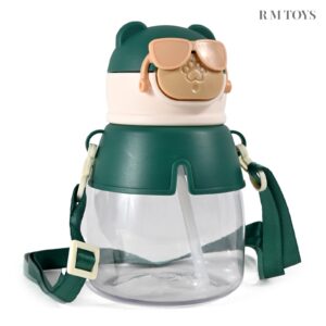 RADHA MADHAV Kids Bear Design Water Bottle with Straw and Shoulder Strap