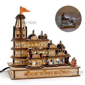 Ayodhya Ram MandWooden LED Decorative Showpiece | Handmade Temple Model with Light | Spiritual Home Décor & Gift Item