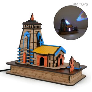 Handcrafted Wooden Temple Model with LED Light – Decorative Mandir Showpiece for Home & Office