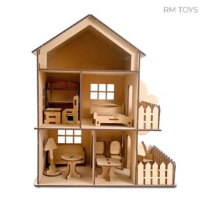 Radha Madhav toys Wooden DIY Doll House for Kids – Miniature Pretend Play Furniture House