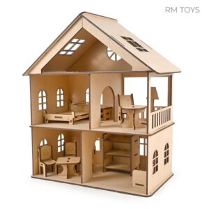 Wooden DIY Doll House for Kids – Miniature Furniture Play House Toy
