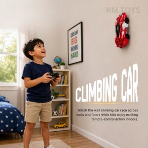Radha Madhav Toys Turbo Wall Climbing Remote Control Car for Kids | 360° Stunt Racing Car with LED Lights | Indoor RC Climbing Car Toy