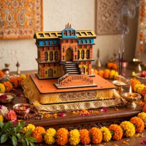 Handcrafted Wooden Badrinath Dham Temple Replica | 3D Miniature Mandir for Home Decor & Gifting